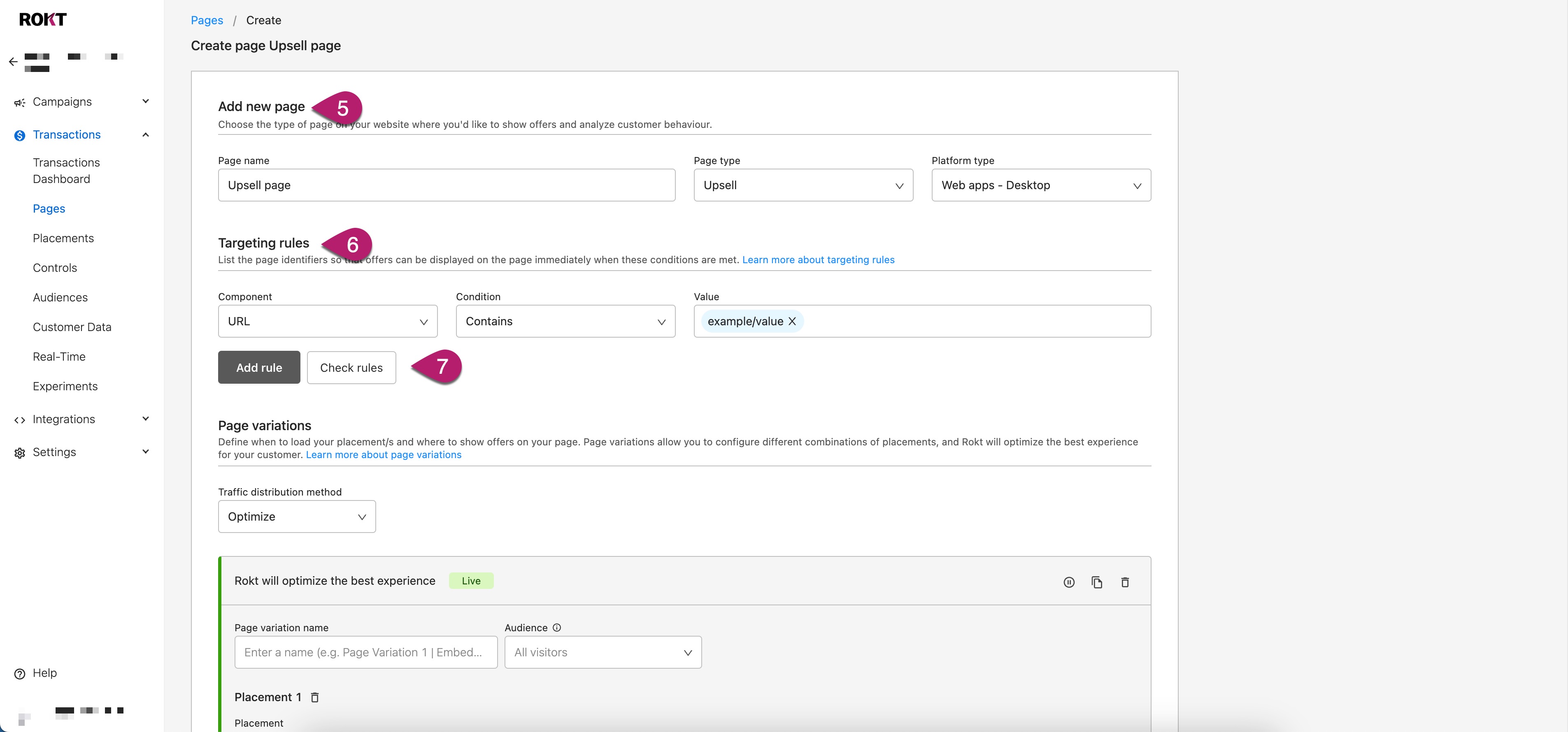Page type and targeting rules