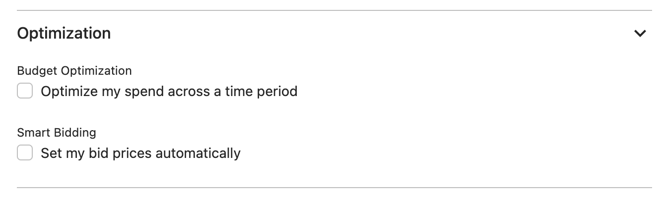 budget optimization checkbox in the campaign wizard