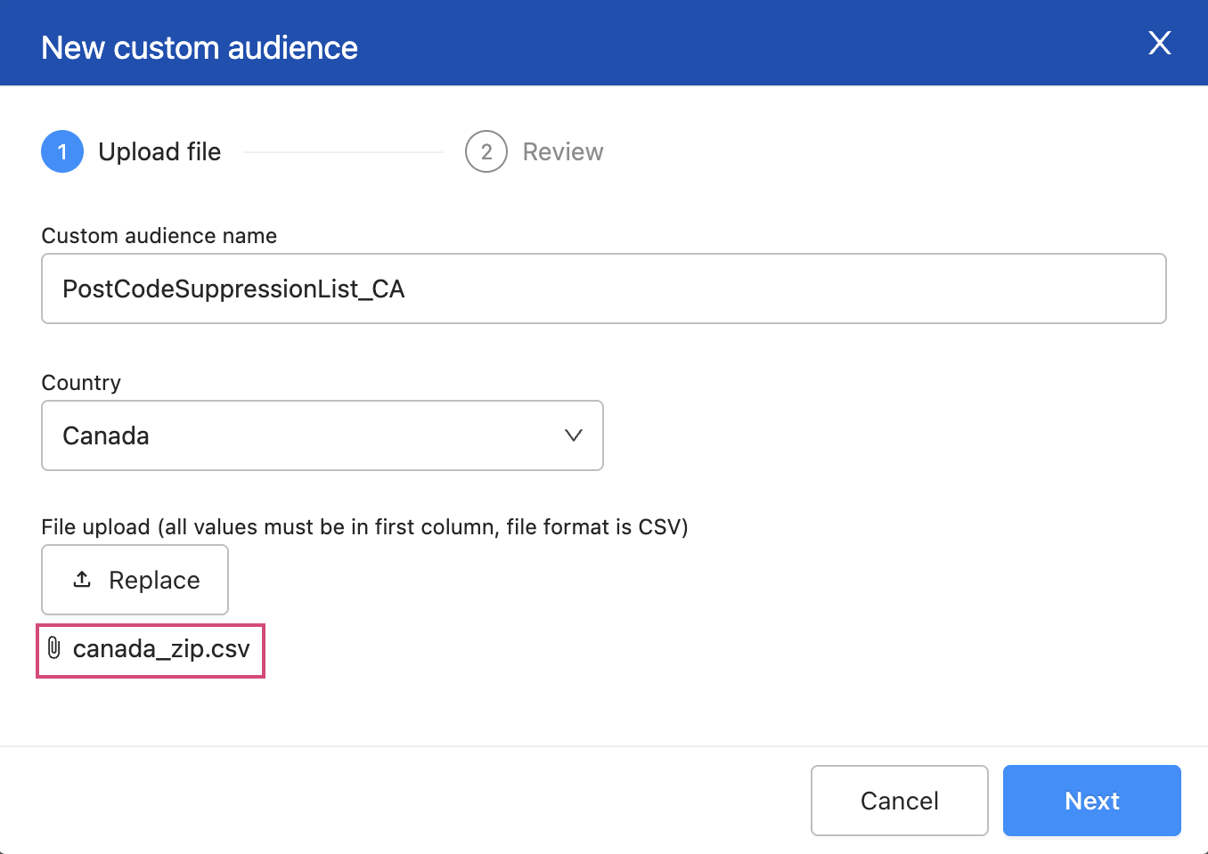 Importation d&#39;une audience personnalisée