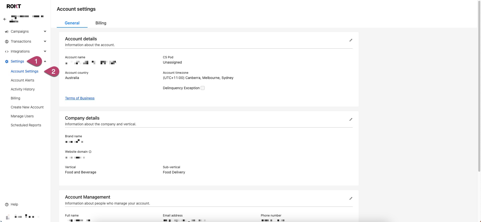Ecommerce account settings